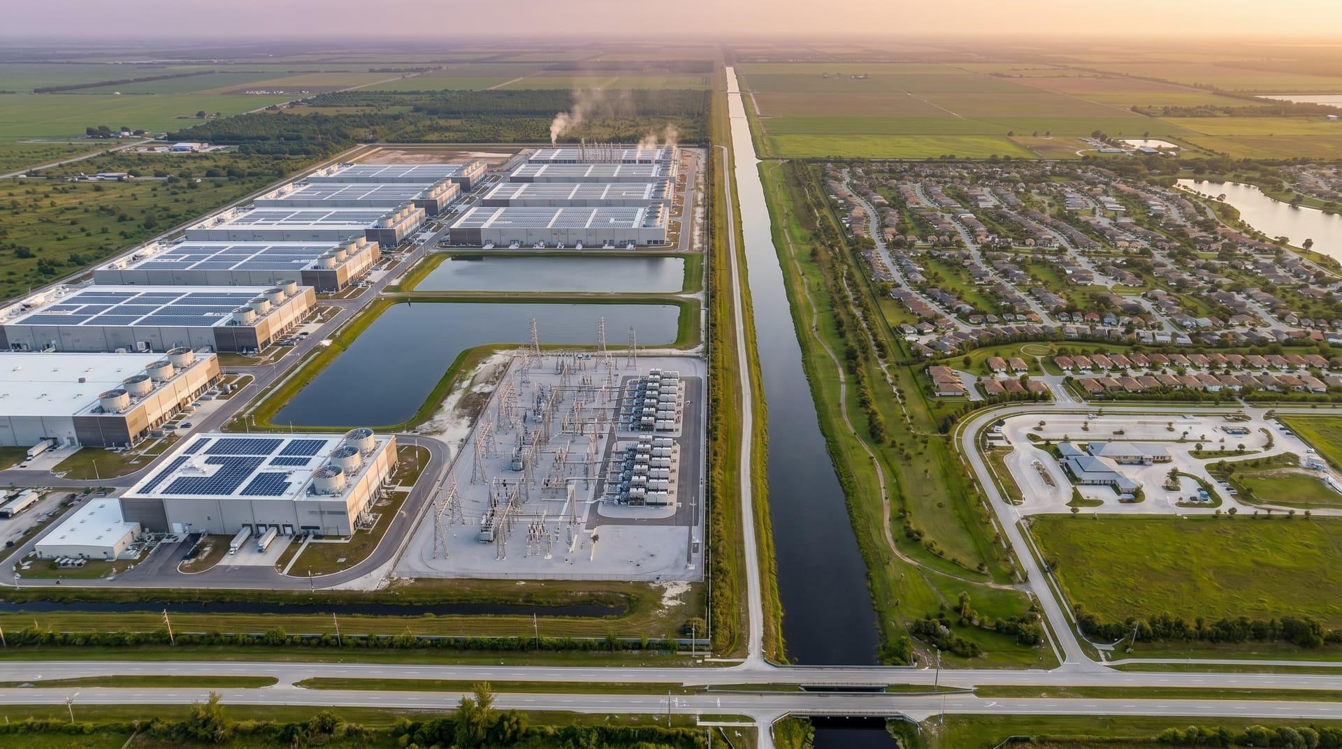 Data center complex adjacent to residential neighborhood